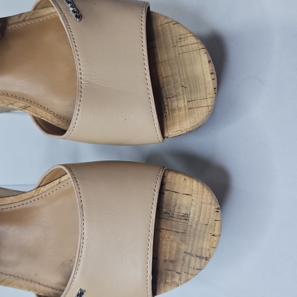 Coach Becka Tan Leather Platform Beachwood Cork Wedge Sandals Sz 7 - Picture 3 of 12